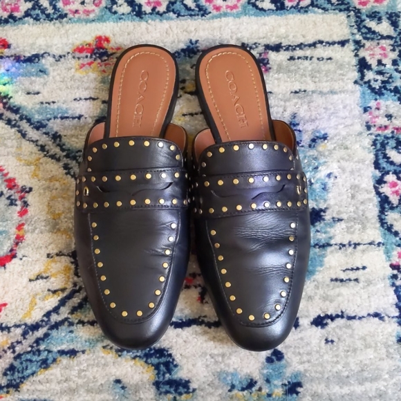Coach Shoes - Coach Black Mules with Gold Studs